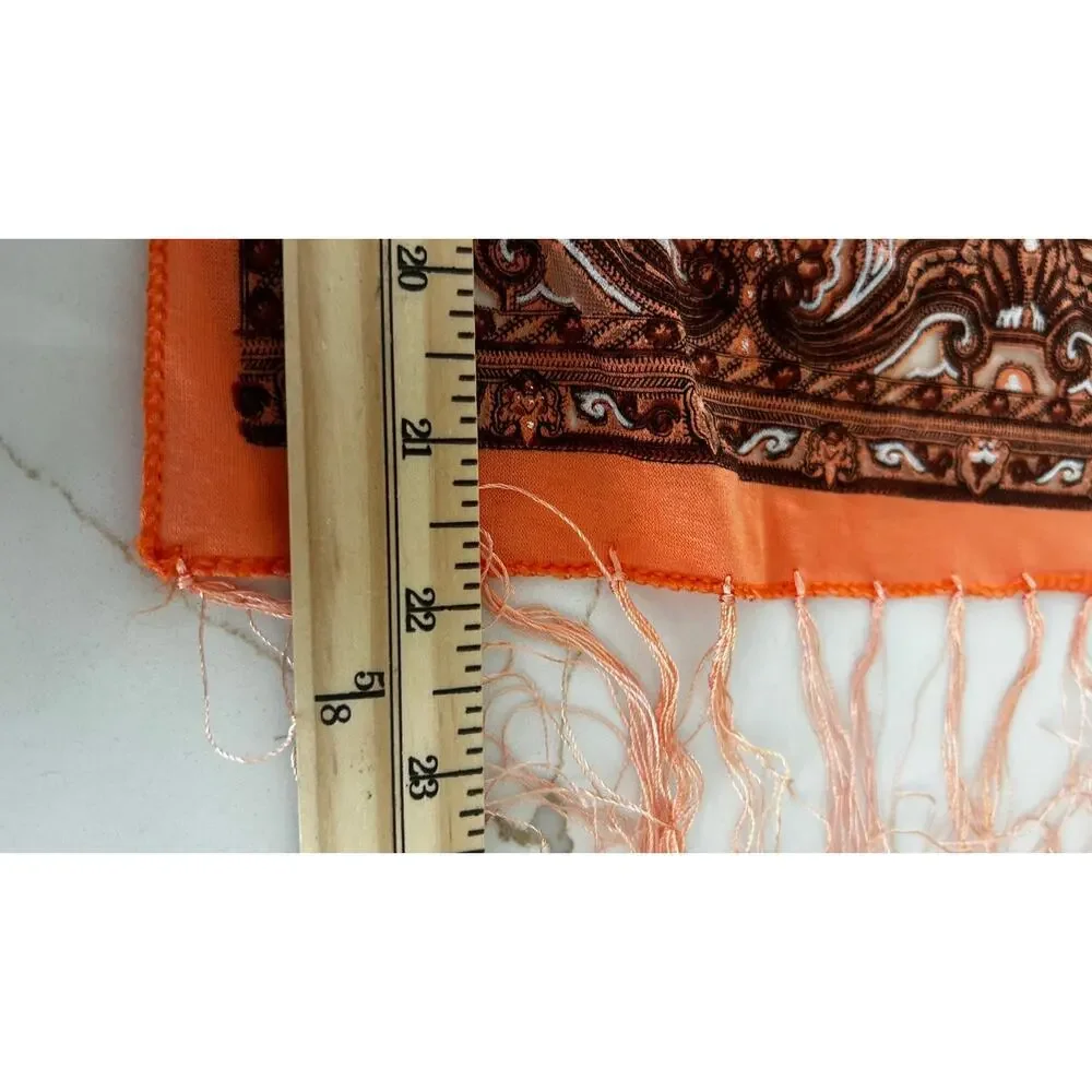 Womens Burnout Scarf Orange Brown Paisley Tassel Fringe Wrap Shawl Boho Festival